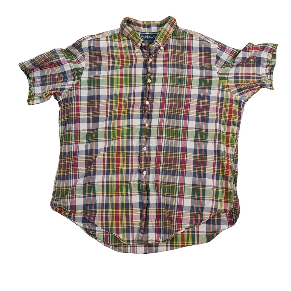 Ralph Lauren Shirt Mens XXL Multicolor Plaid Short Sleeve Classic Fit Preppy